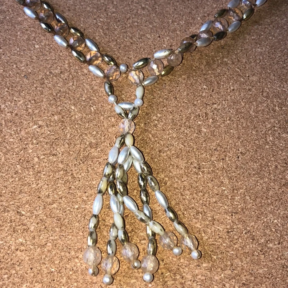 Beaded Neutral Fashion Costume Necklace - Picture 2 of 2